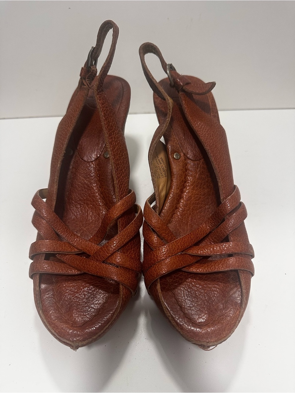 Frye Reese multi sling Brown Leather Strappy Slingback Sandals